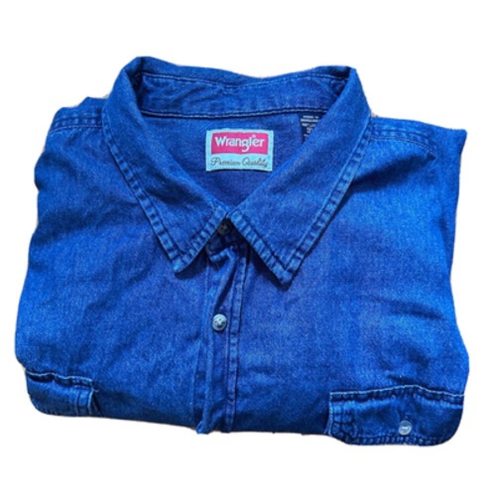 Wrangler‎ Denim Shirt Mens Size 3XL Blue Stretch Cotton Button Western Shirt - Picture 2 of 12